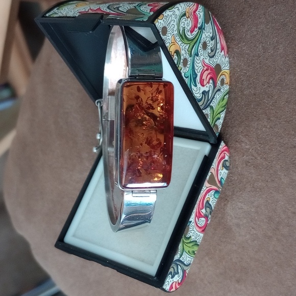 Sterling silver amber bangle
